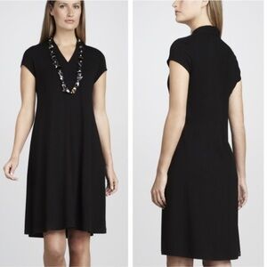 Eileen Fisher Cap Sleeve V-Neck Stretch Jersey Dress - Black - Size XL